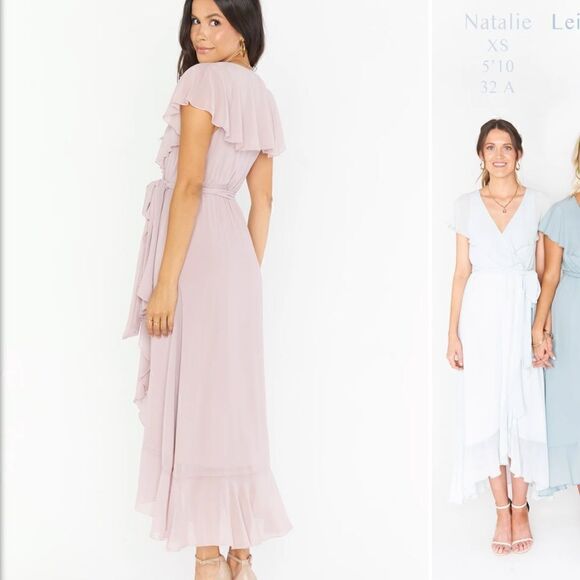 Show Me Your MuMu Jess Ruffle MIDI Dress Neutral Mauve Chiffon XL Wedding Party - Picture 2 of 16